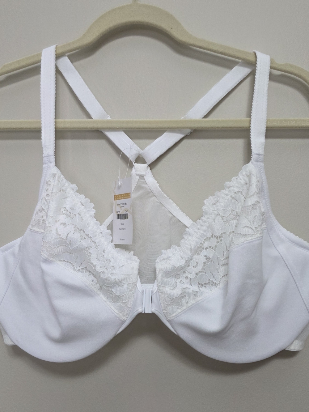 Delimira Lace Underwire Bra with Racerback Support White Size 40D